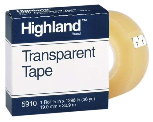 3M Highland Transparent Tape 3/4" x 36 yards <BR> 1" Core
